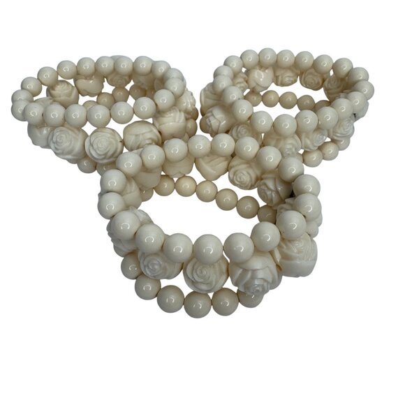 Ivory Rose‎ Beaded Stretch Stacking Bracelets Set Of 3 (9 Rows Total) - Picture 4 of 6